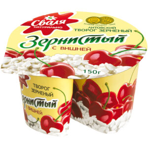 Dessert aus körnigem Frischkäse und Sahne mit Kirschzubereitung